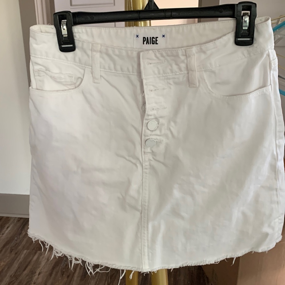 PAIGE White Distressed Hem Mini Skirt